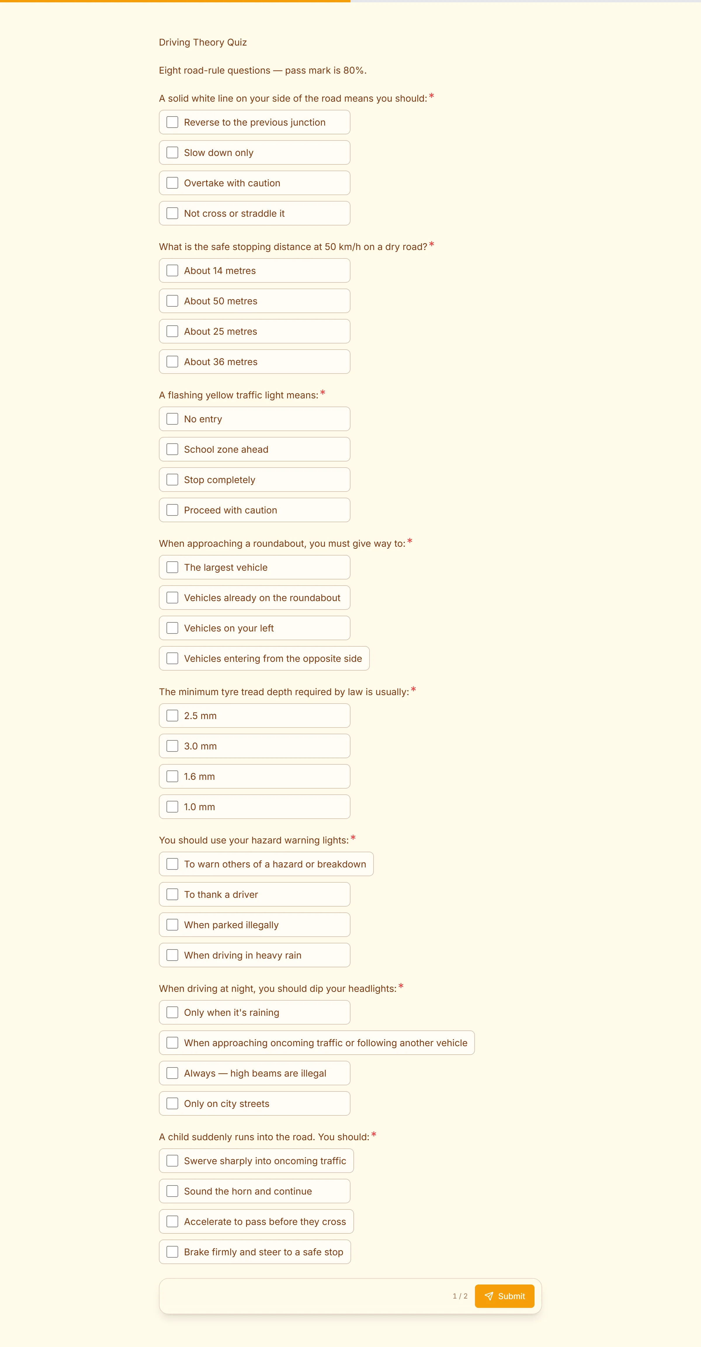 Driving Theory Quiz template preview