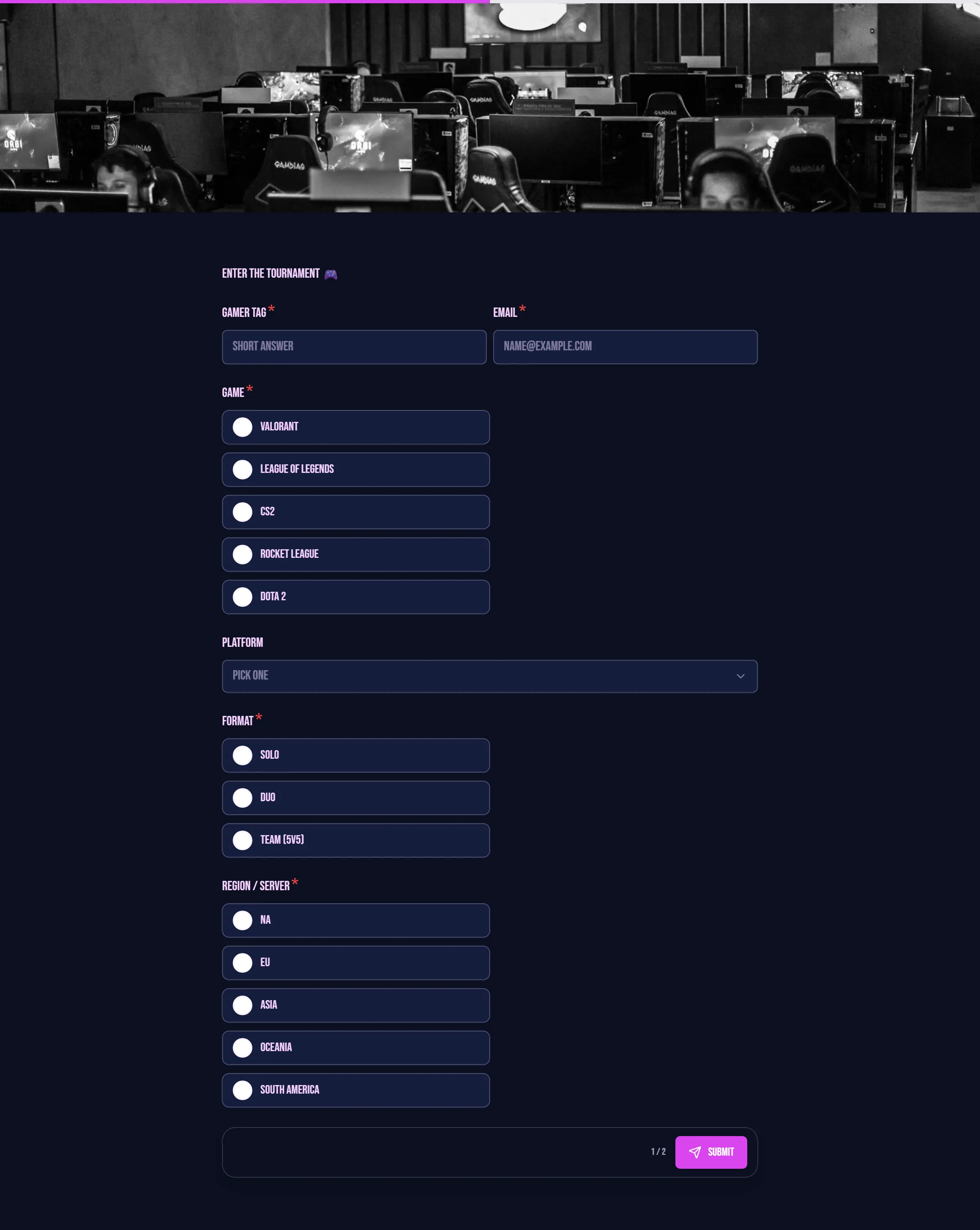 Esports Tournament Registration template preview