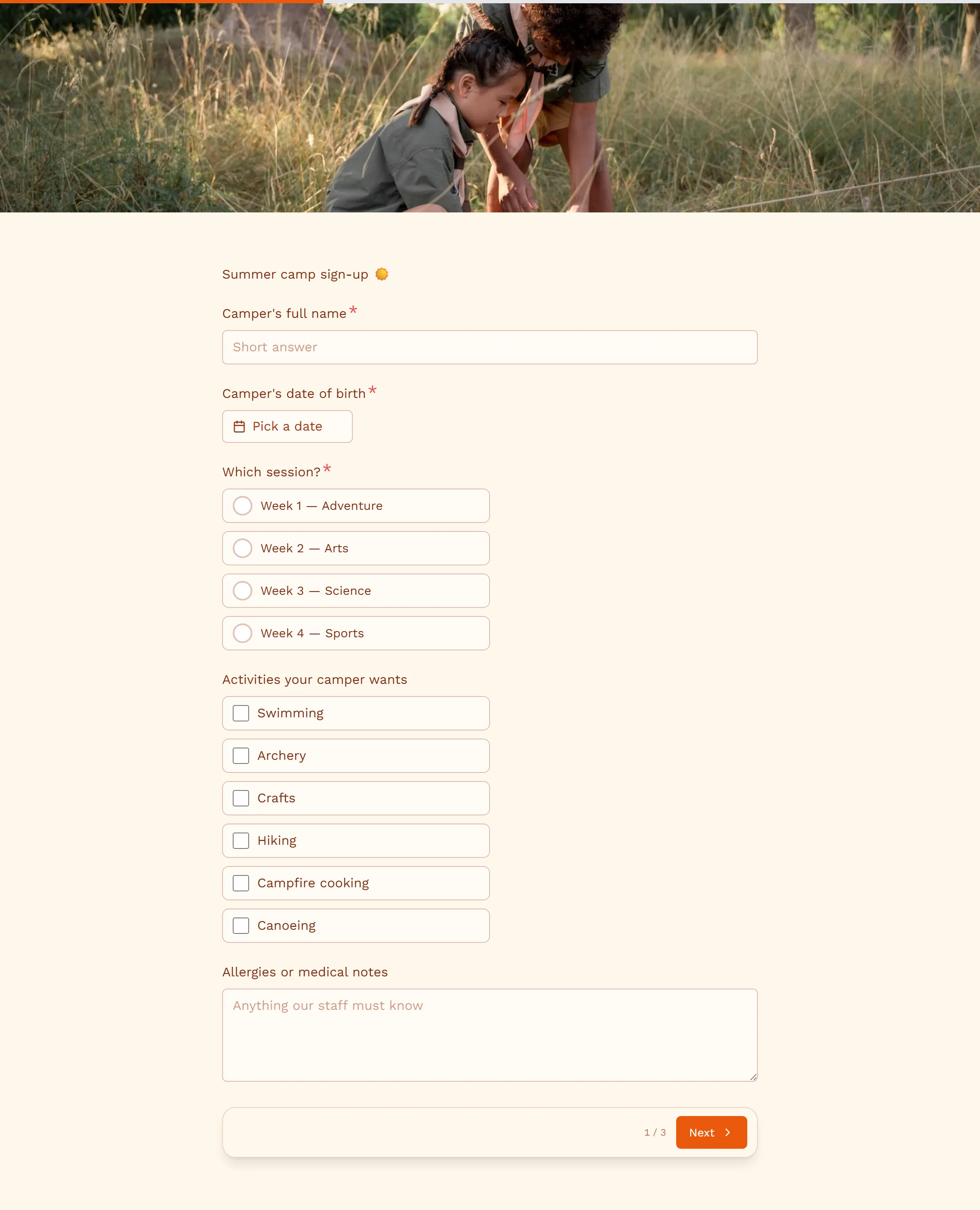 Summer Camp Registration template preview