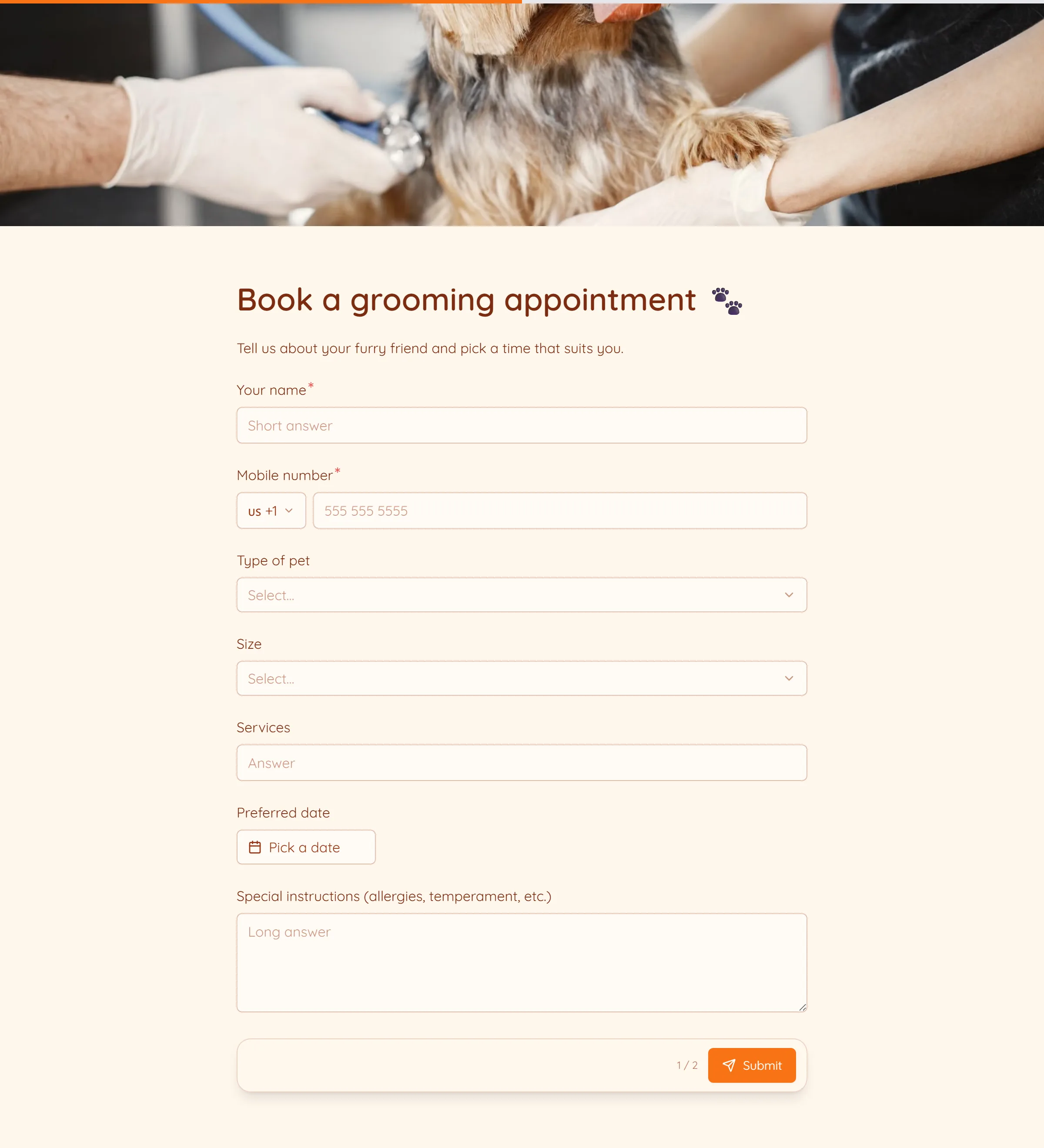 Pet Grooming Booking template preview