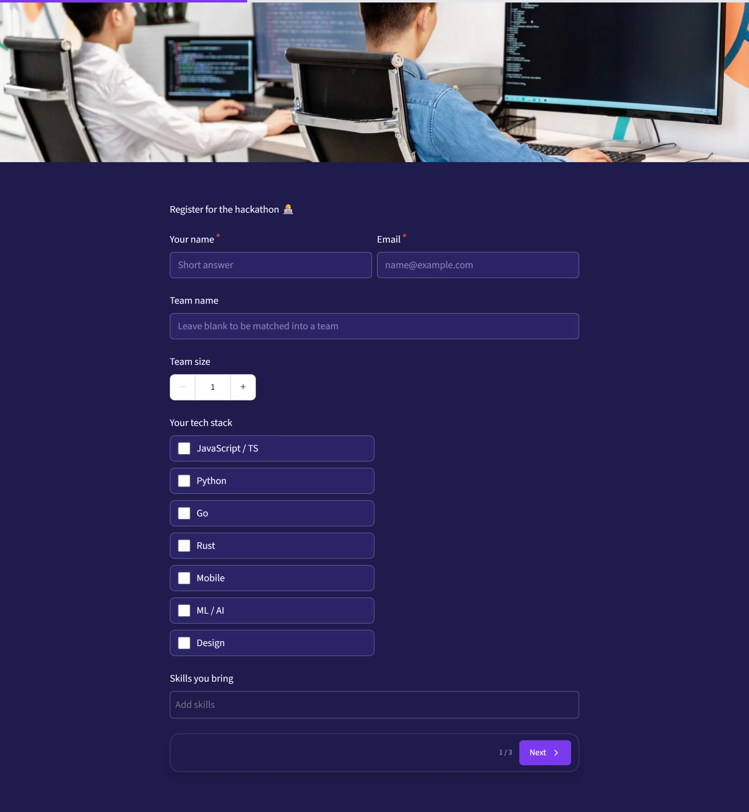 Hackathon Registration template preview