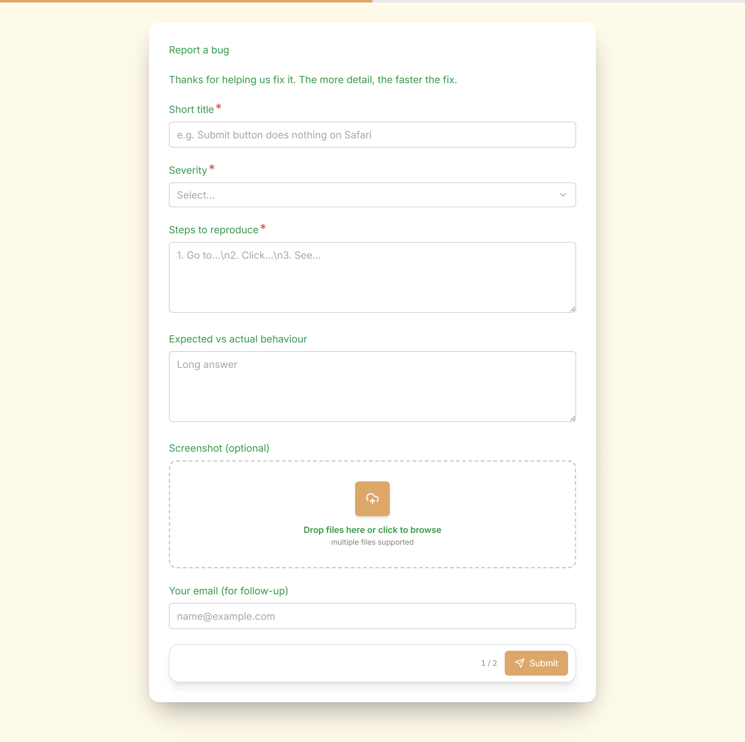 Bug Report preview
