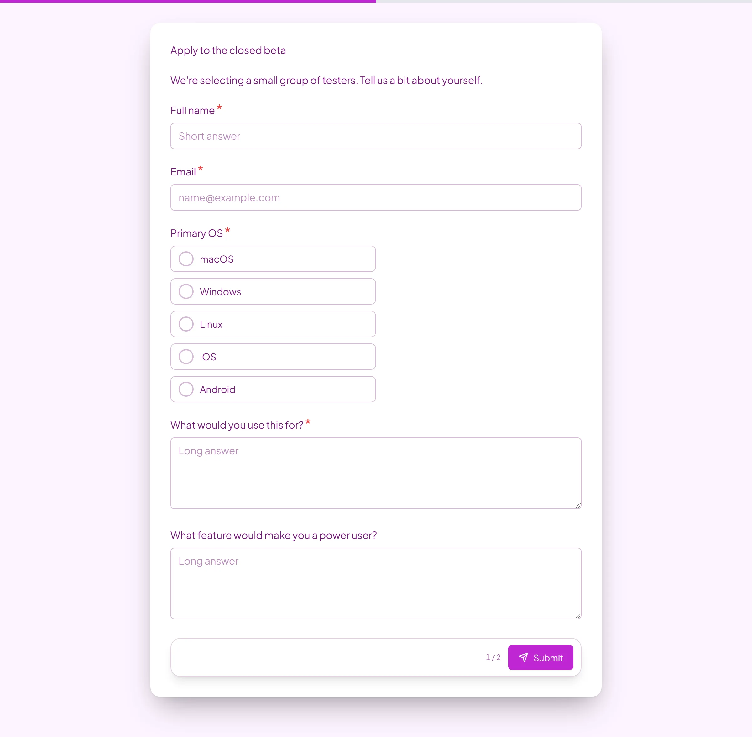 Beta Tester Signup template preview