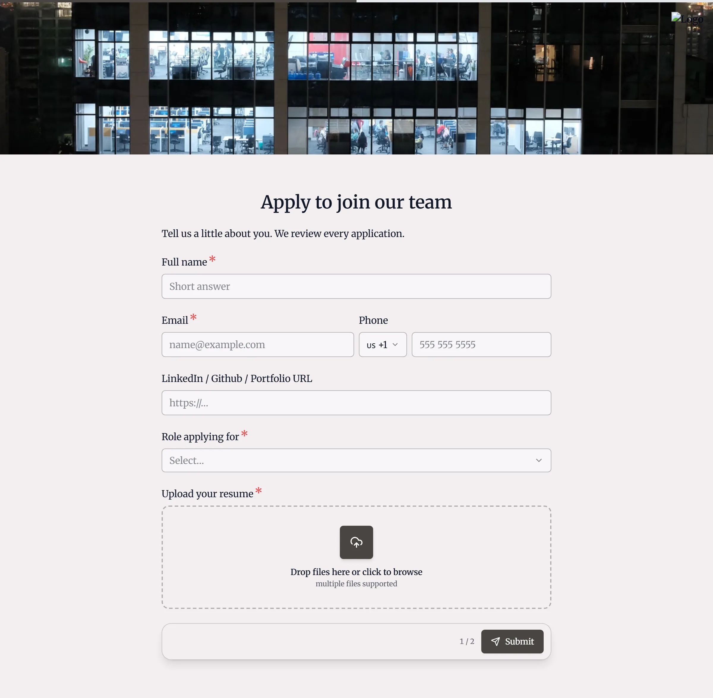 Job Application template preview
