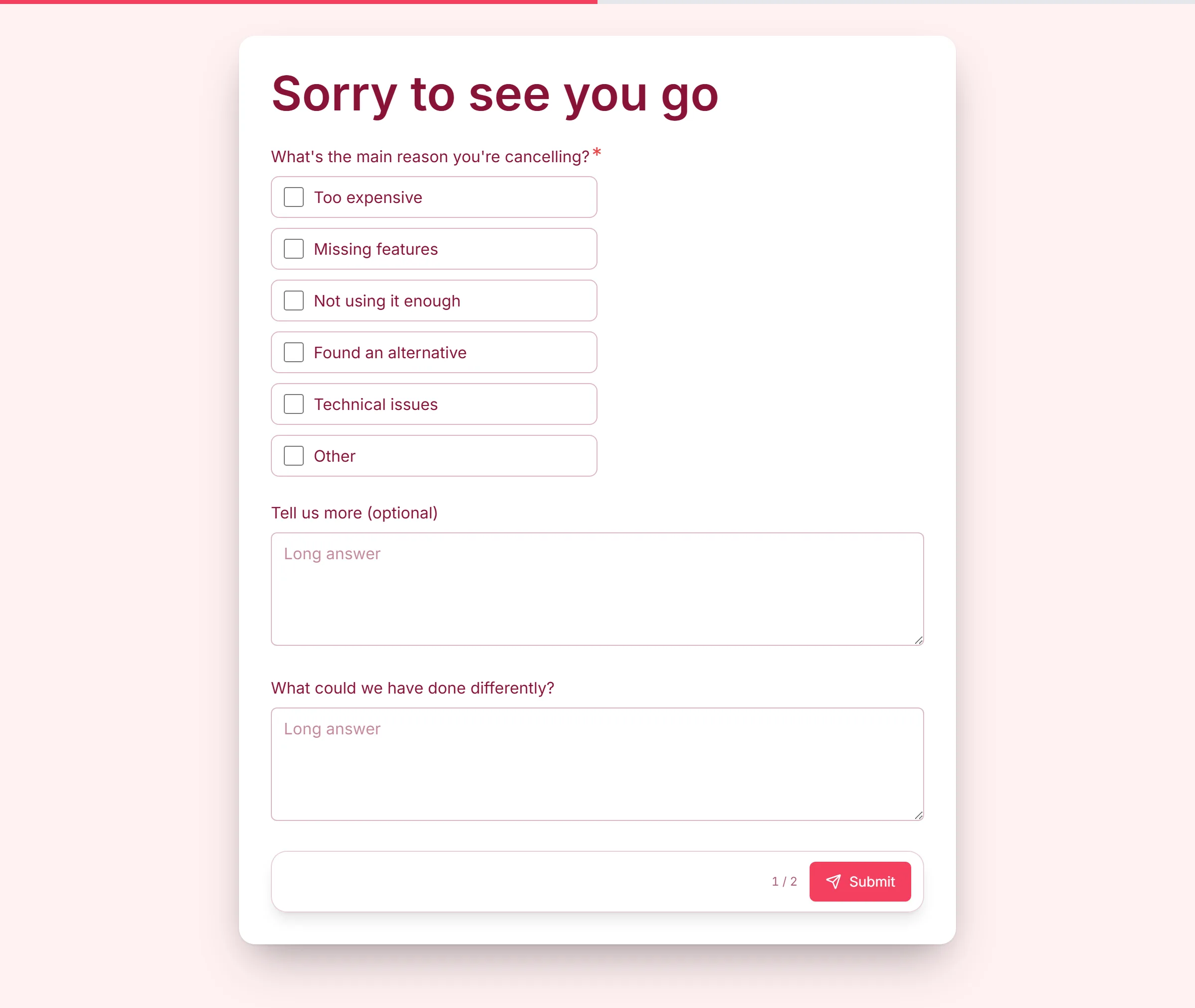 Cancellation Survey template preview