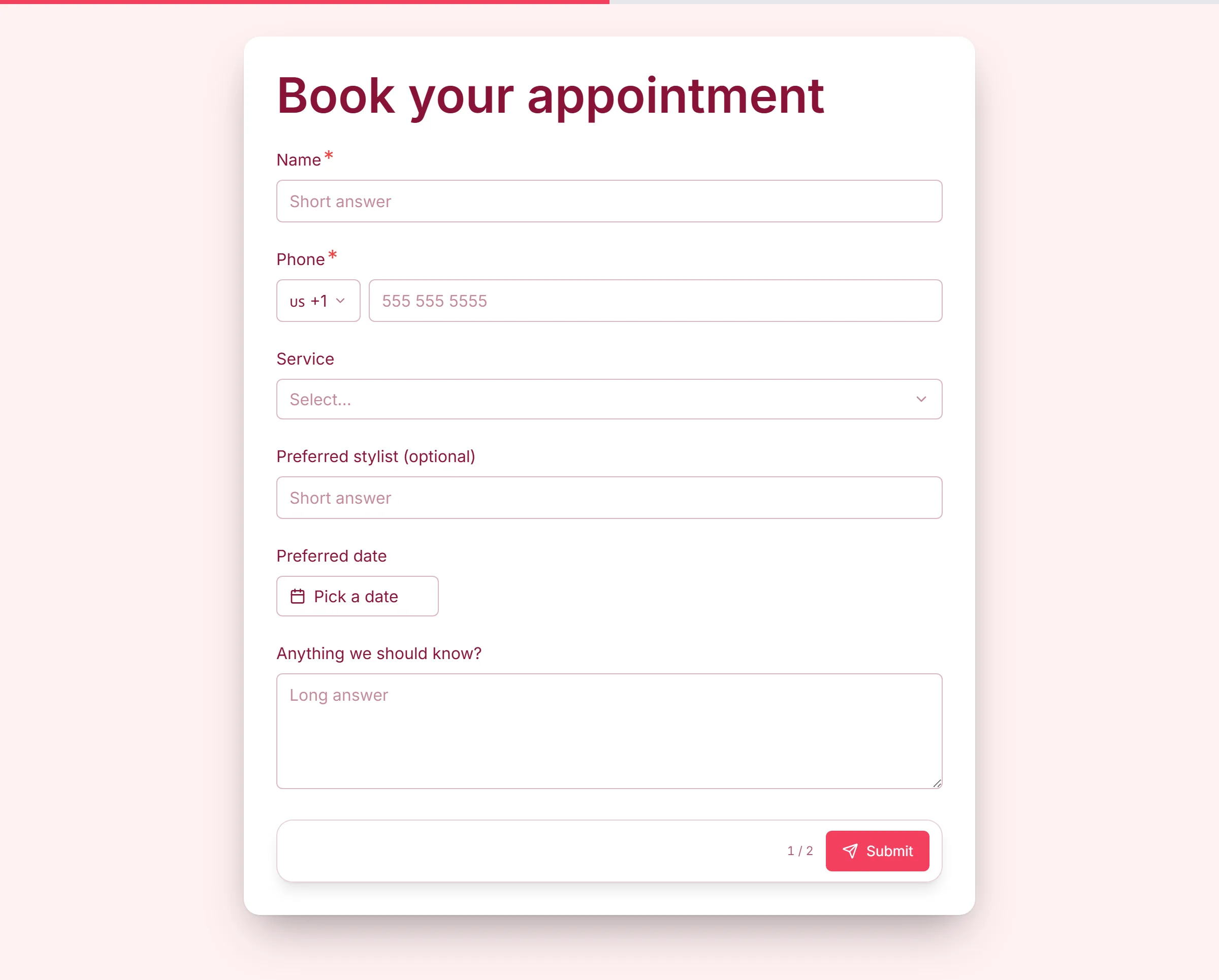 Salon Booking Request preview