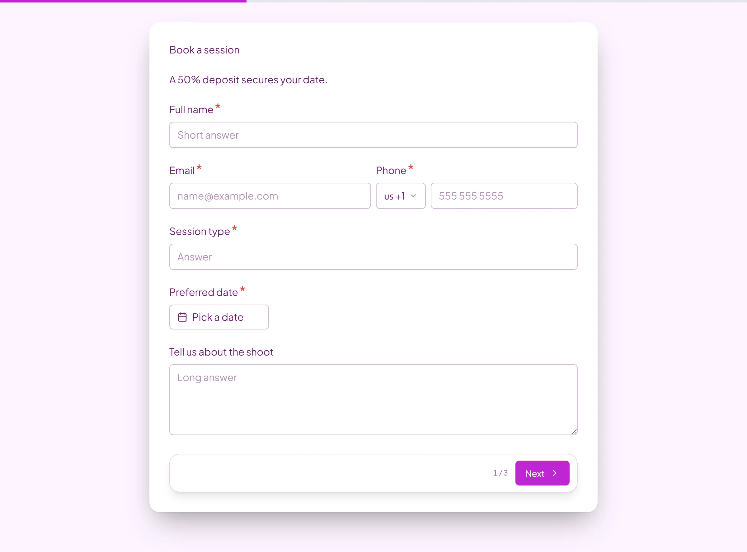 Photography Booking template preview