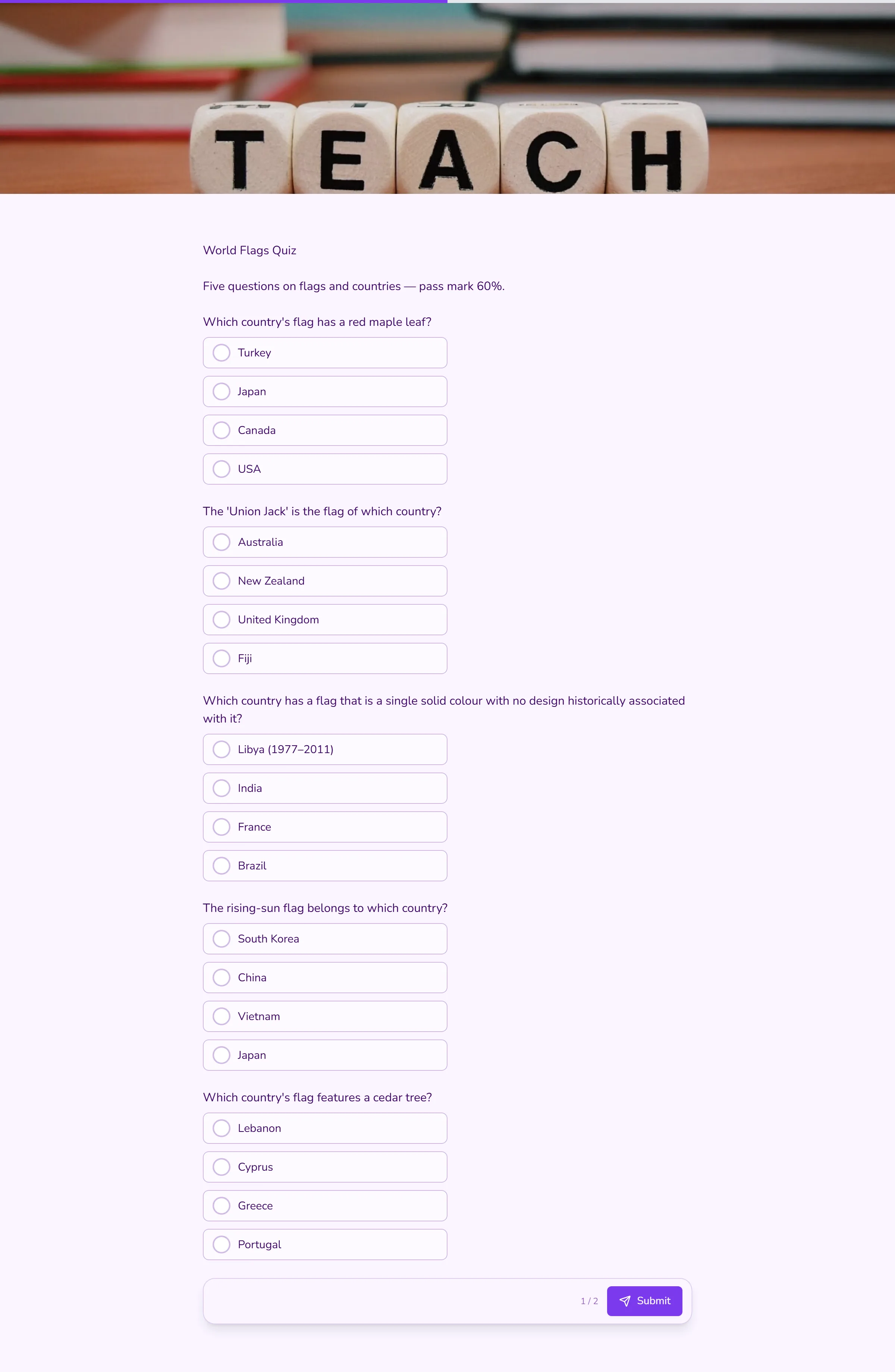 World Flags Quiz template preview