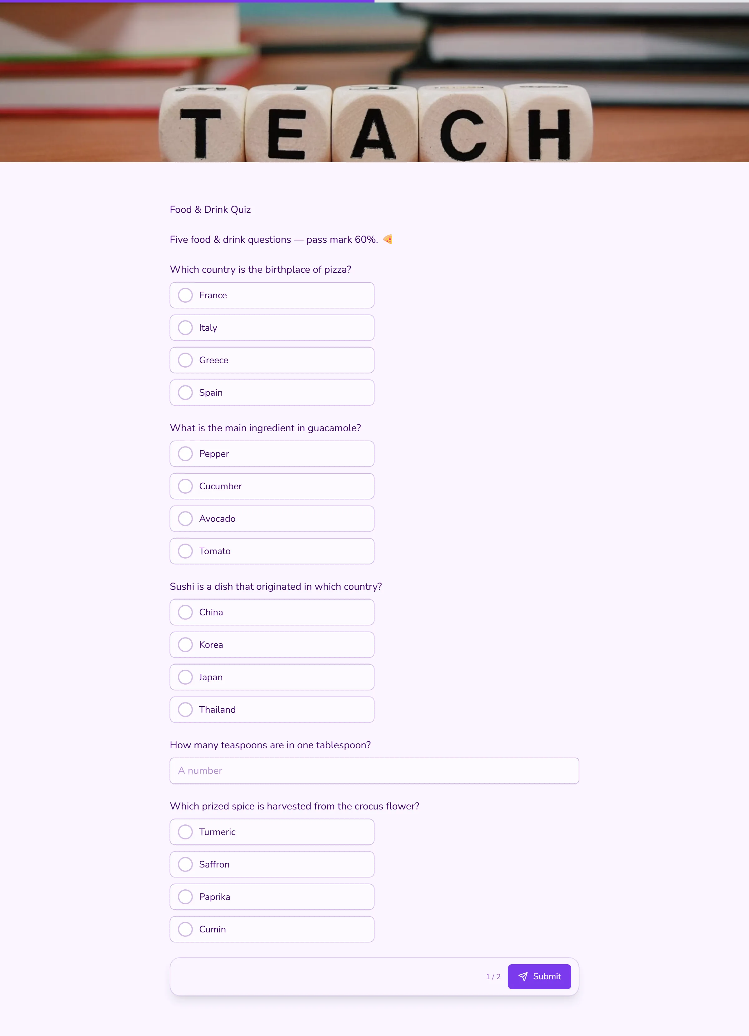 Food & Drink Quiz template preview