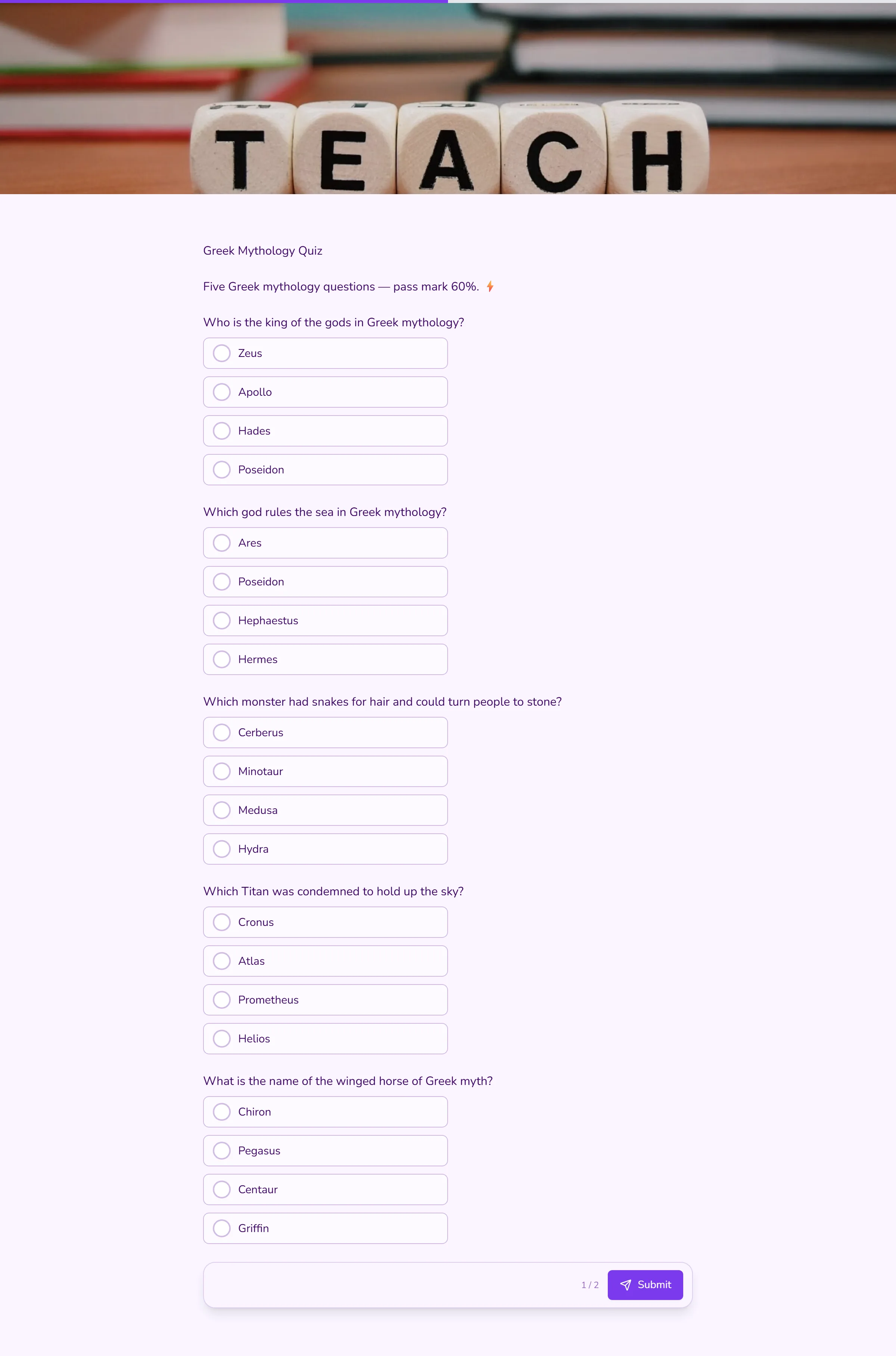 Greek Mythology Quiz template preview