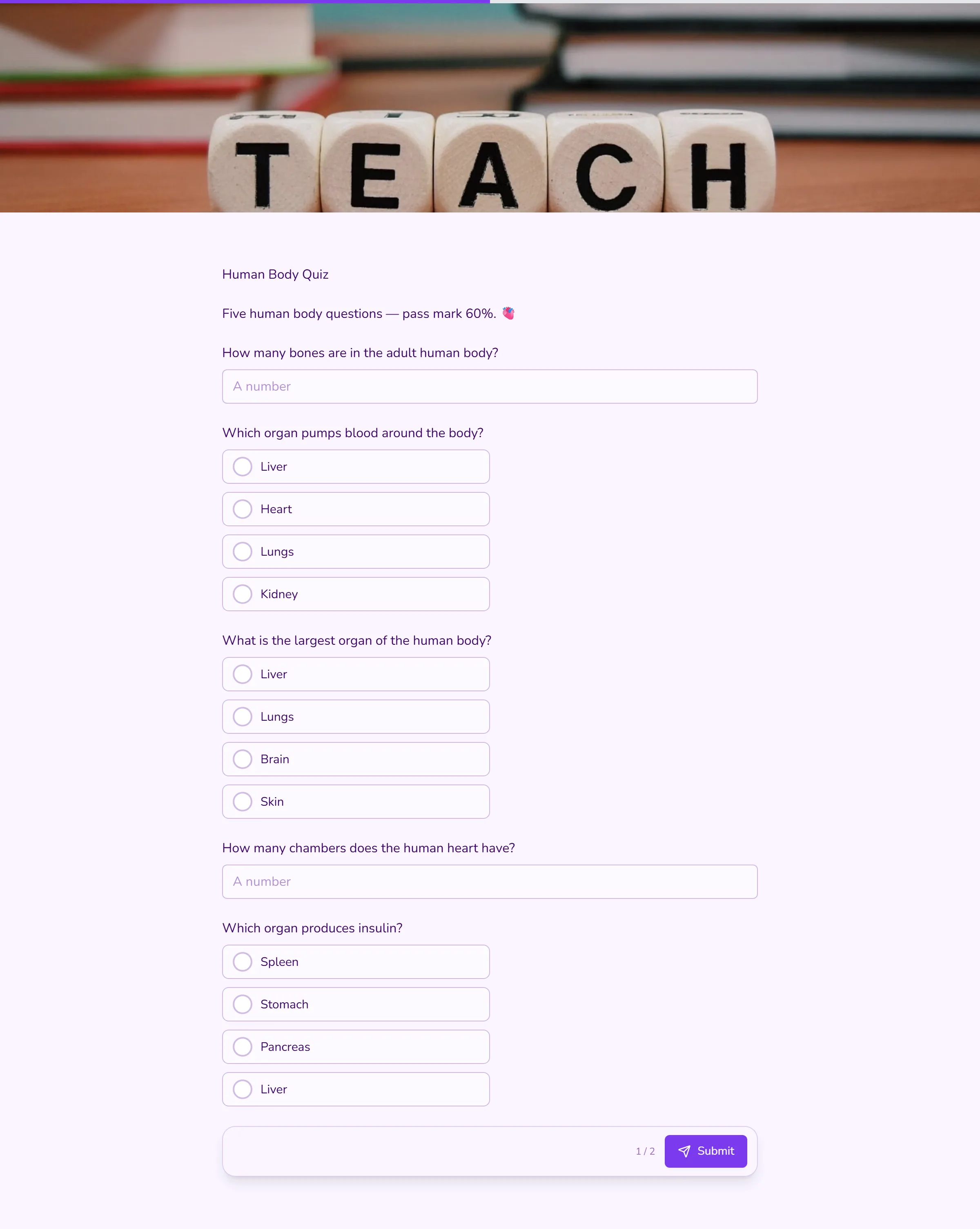 Human Body Quiz template preview