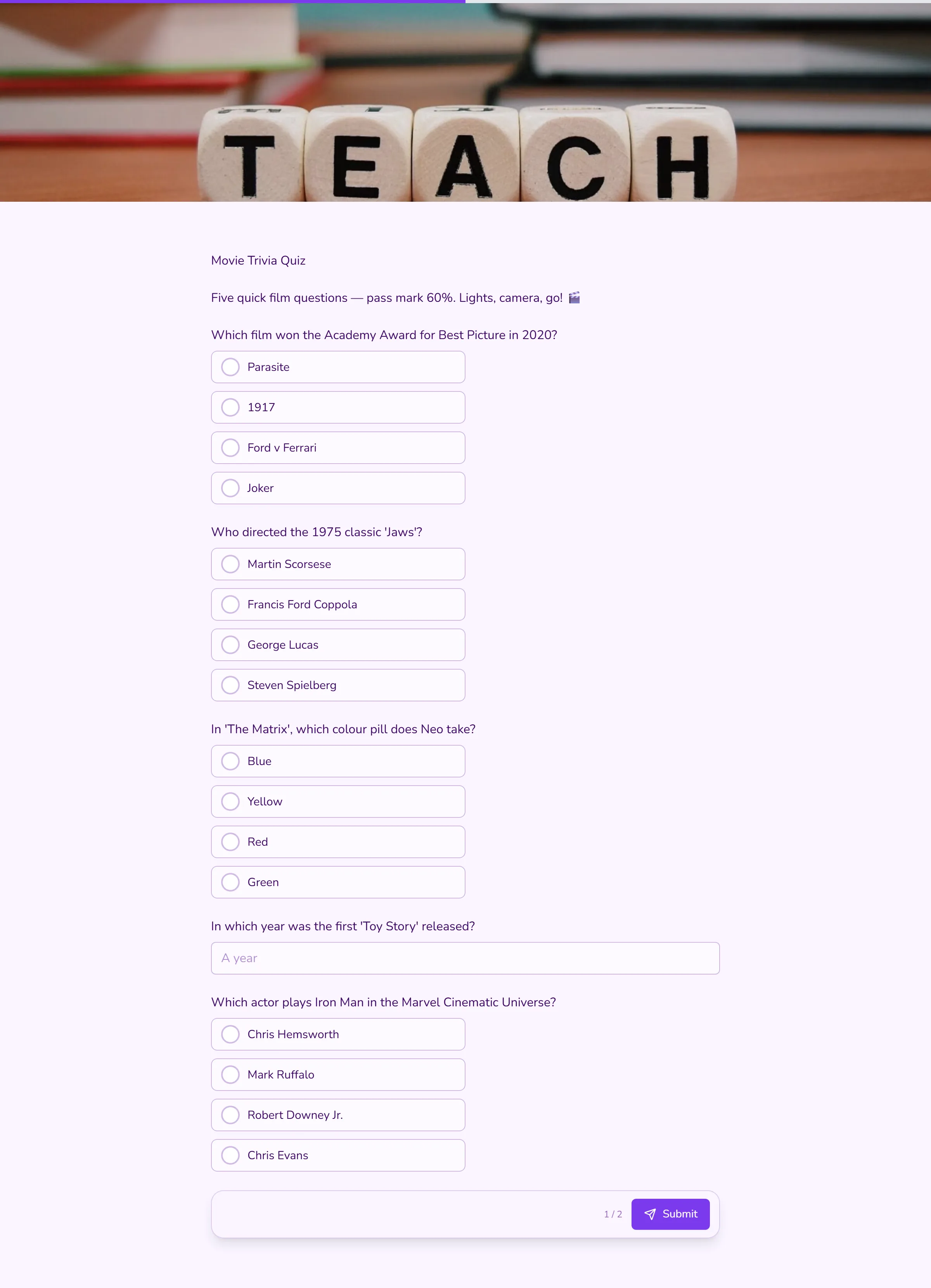 Movie Trivia Quiz template preview