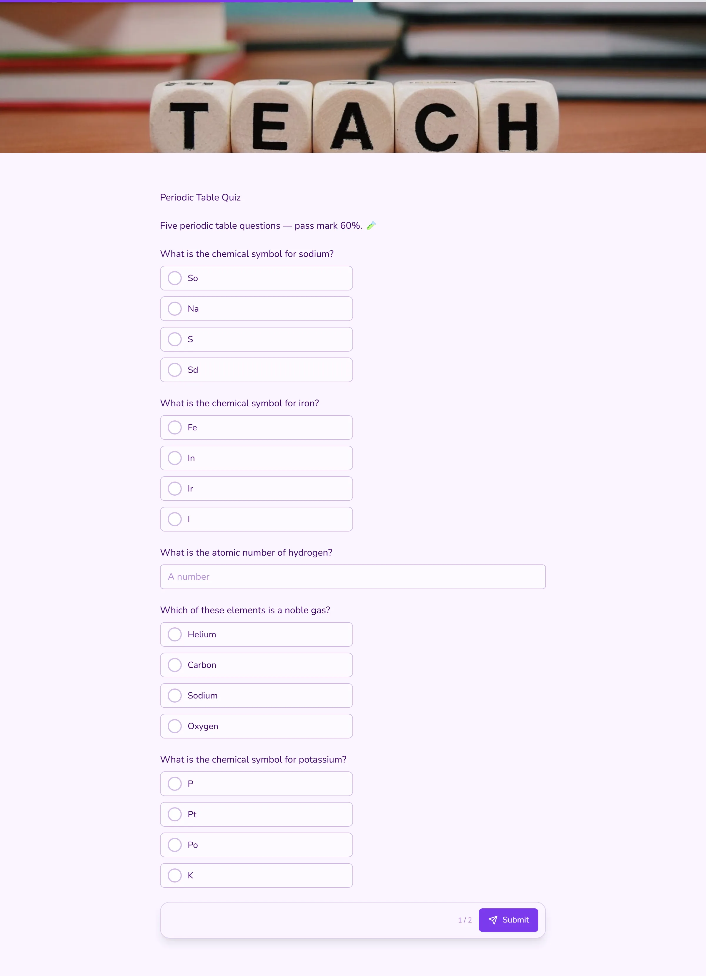 Periodic Table Quiz template preview
