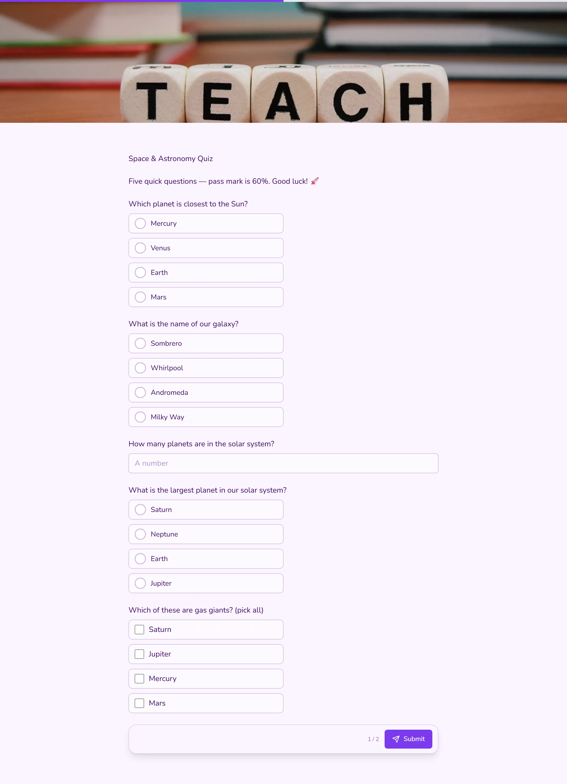 Space & Astronomy Quiz template preview