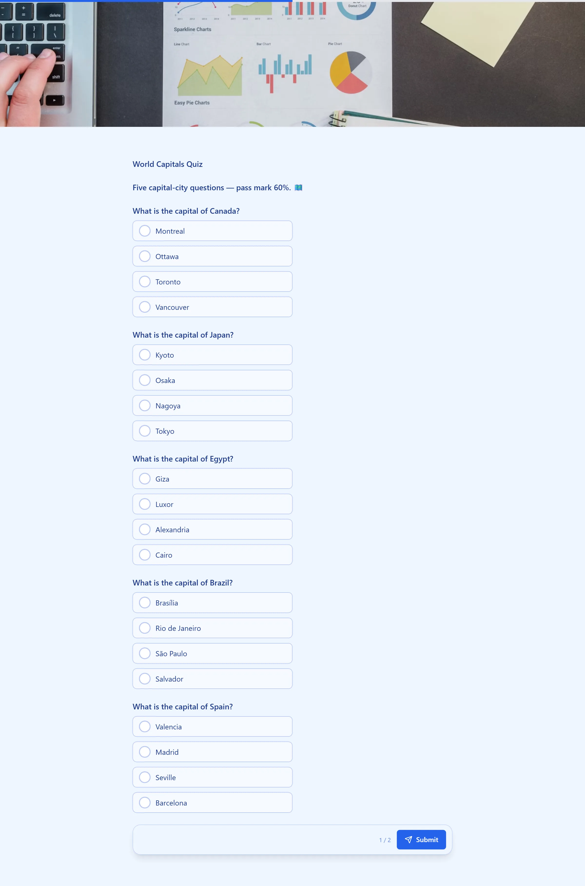 World Capitals Quiz template preview